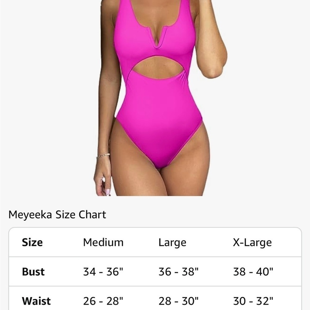 Vibrant Pink One-Piece Swimsuit with Plunging V-Neck and Cutouts - Picture 4 of 4